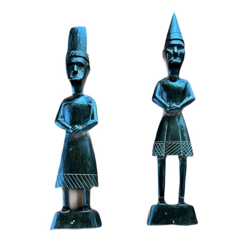 Hand Carved Statutes Elegant Ethnic Black Home Art‎ Sculpture Set